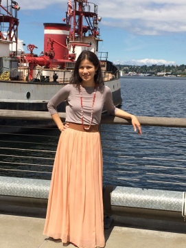 Walking Seattle's Historic Ship Wharf in my new skirt.